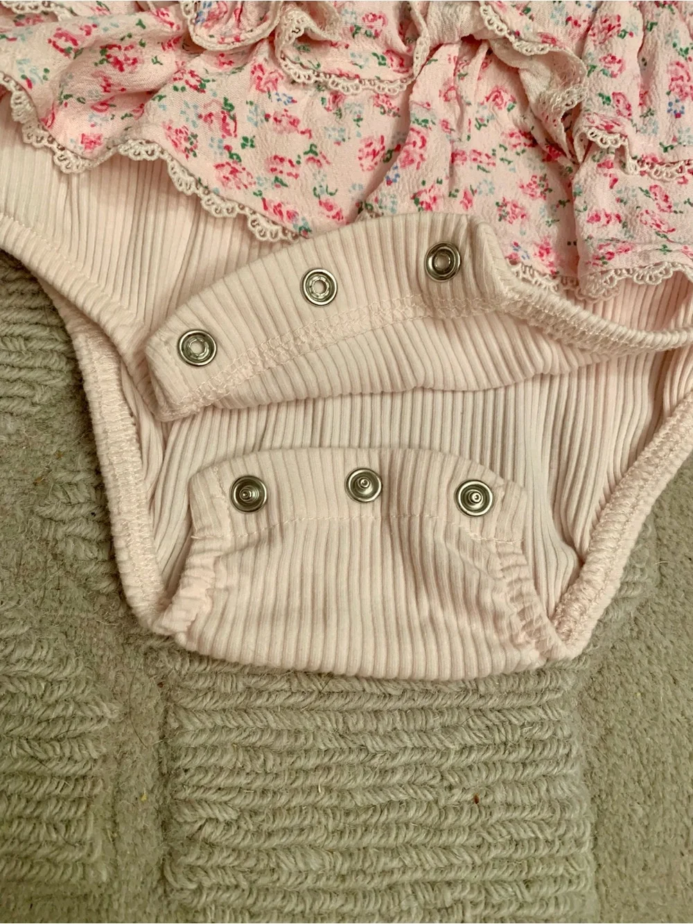 Juicy Couture Pale Pink Ribbed Ruffle Floral Baby One-Piece